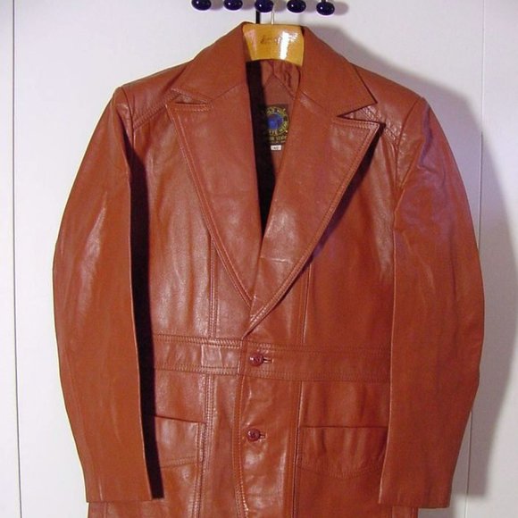 Vtg 70's Worldwide Sports Wear Brown Blazer Leather jacket Sz 42 Almost NOS